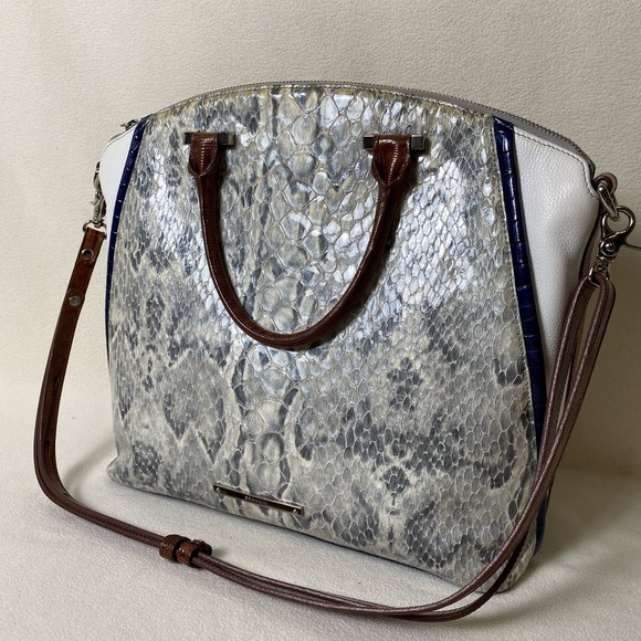 Brahmin Handbags - Brahmin LG Duxbury Dome Leather White Python Grey Sierra Satchel Crossbody Bag